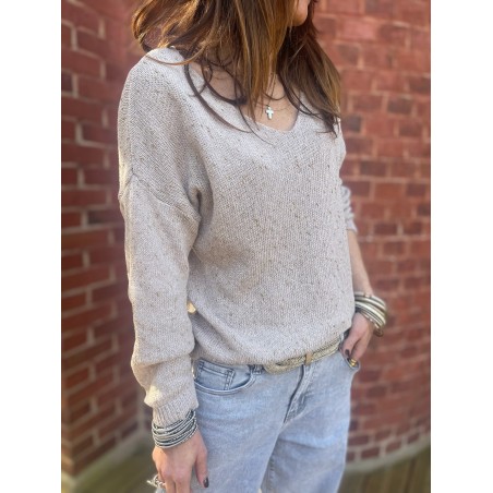Pull maille taupe détails gold