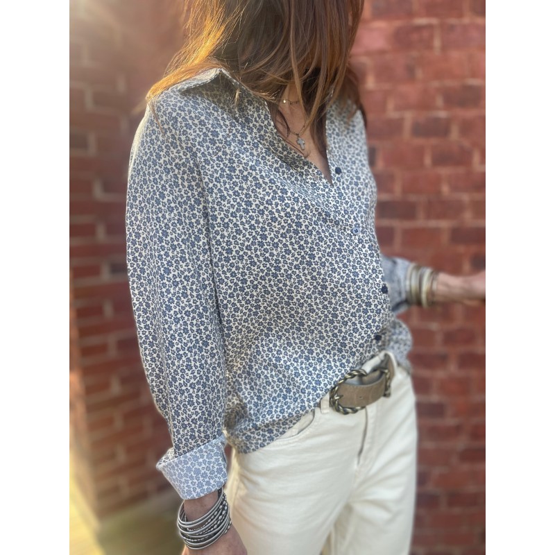 Chemise flowers marine