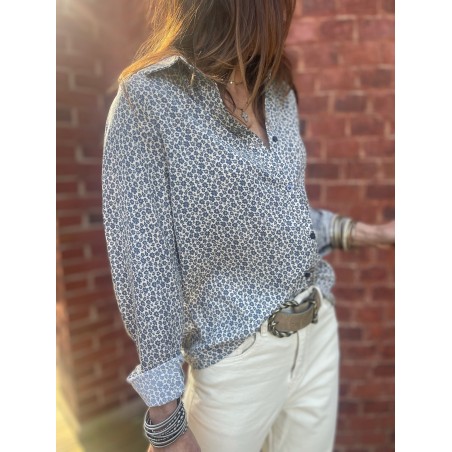 Chemise flowers marine