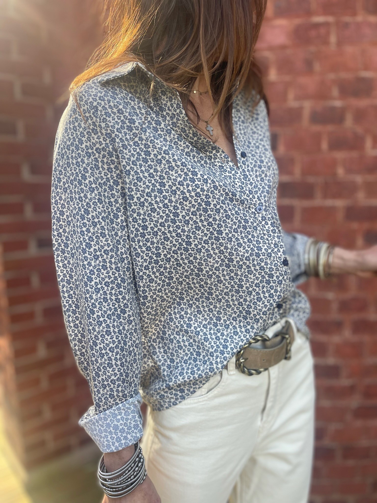 Chemise flowers marine
