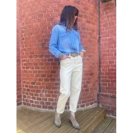 Chemise denim poches plaquées