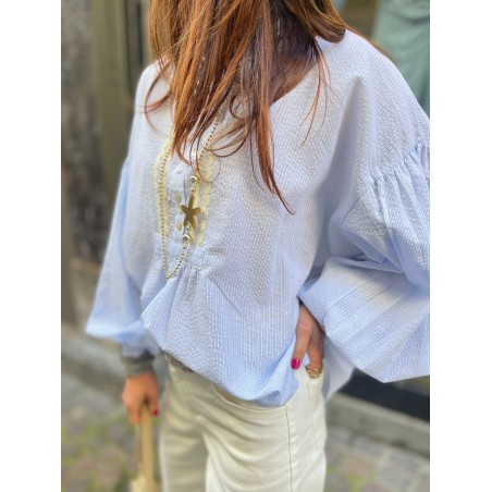 Blouse bleue rayée