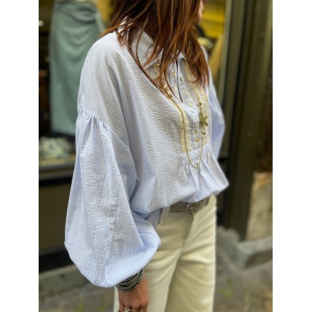 Blouse bleue rayée