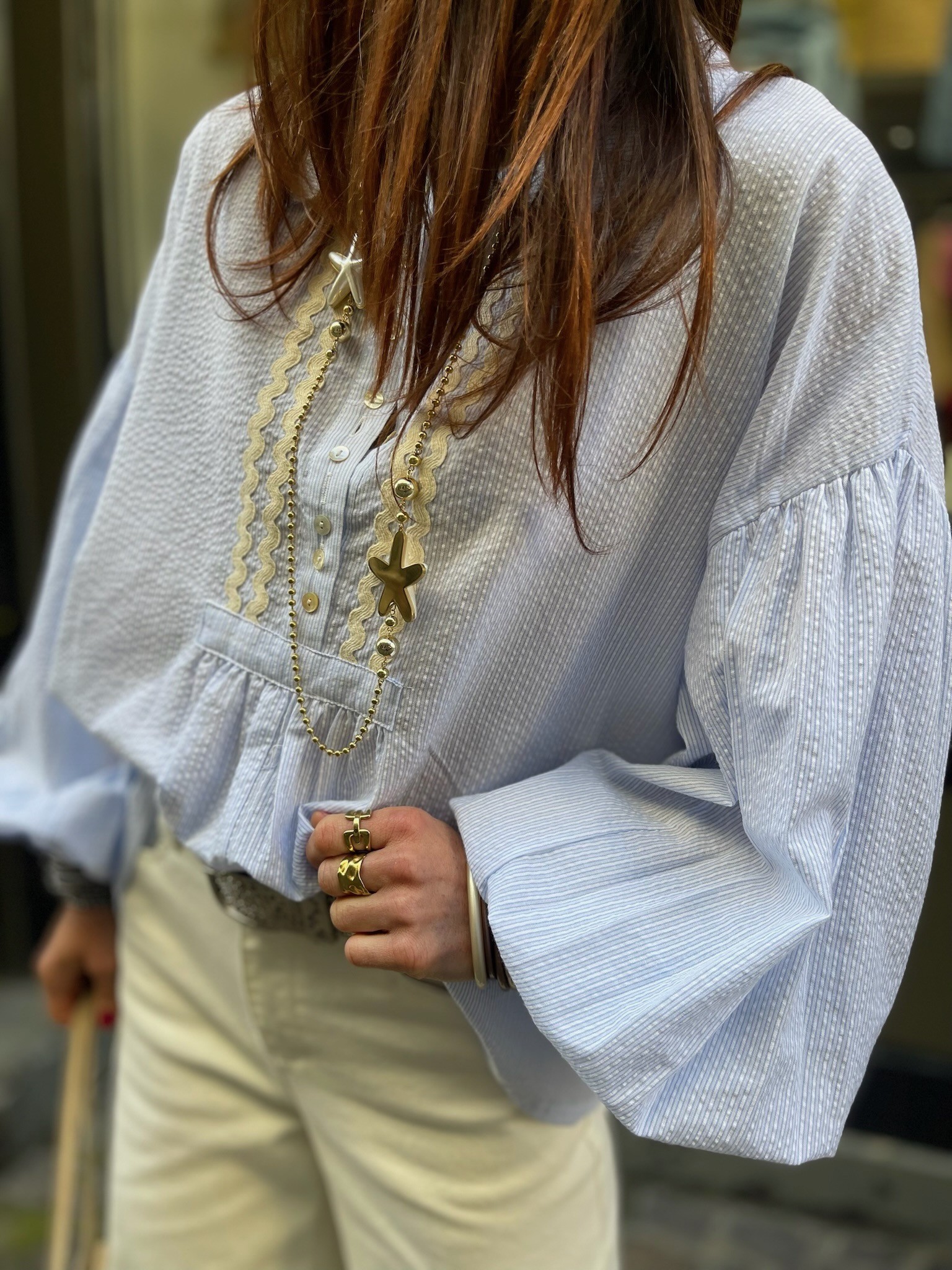 Blouse bleue rayée