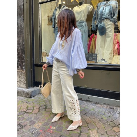 Blouse bleue rayée