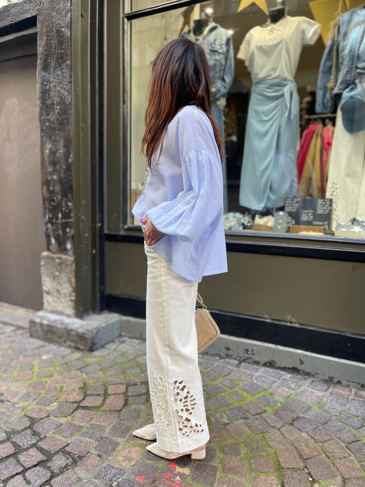 Blouse bleue rayée