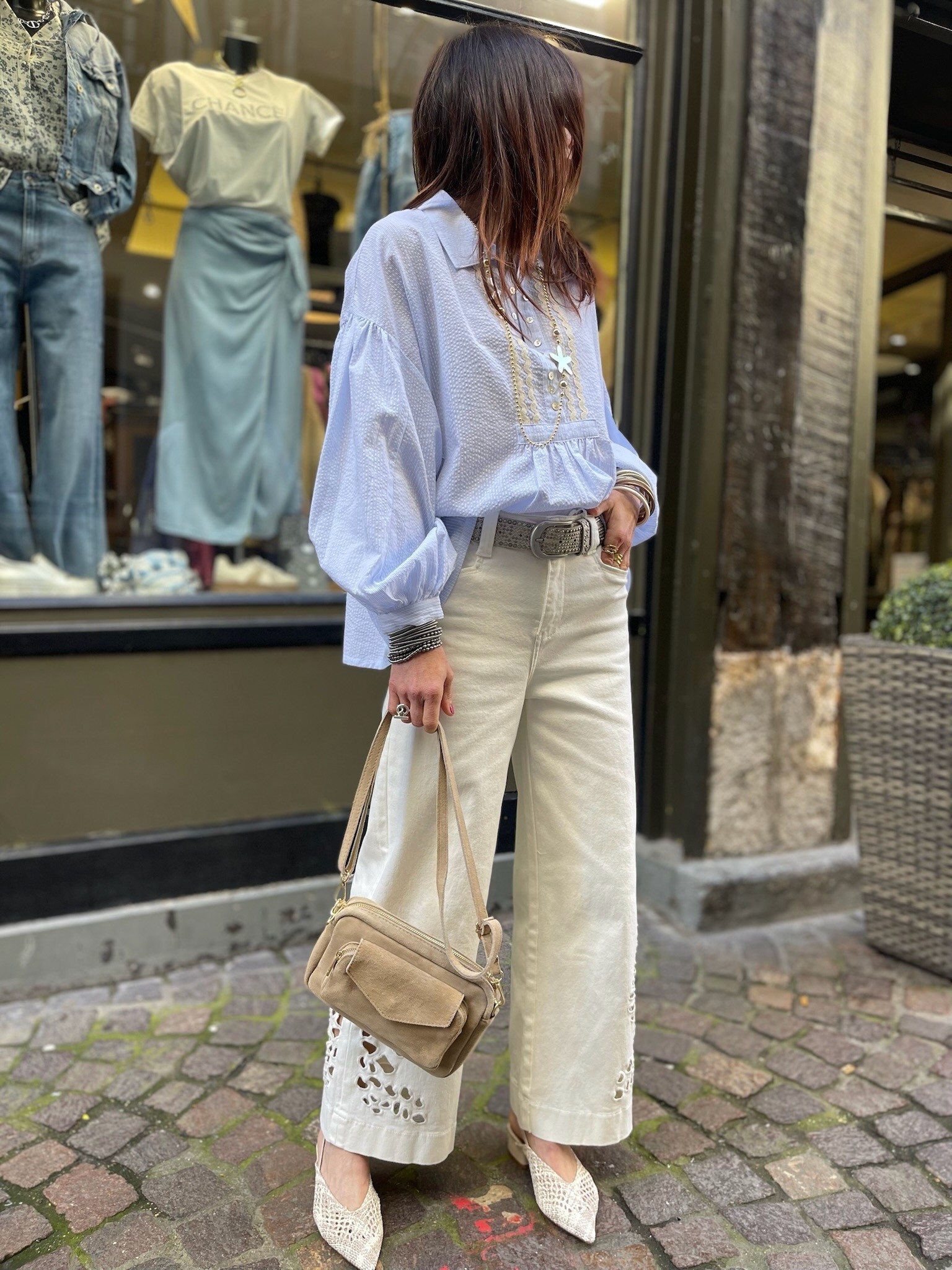 Blouse bleue rayée