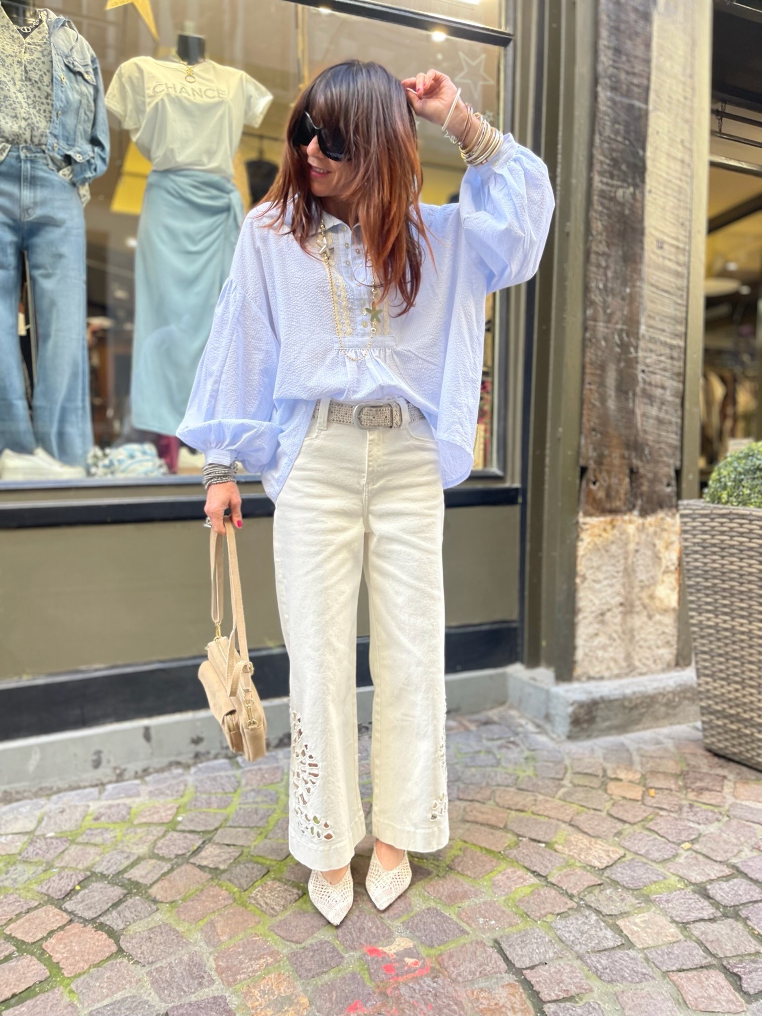 Blouse bleue rayée
