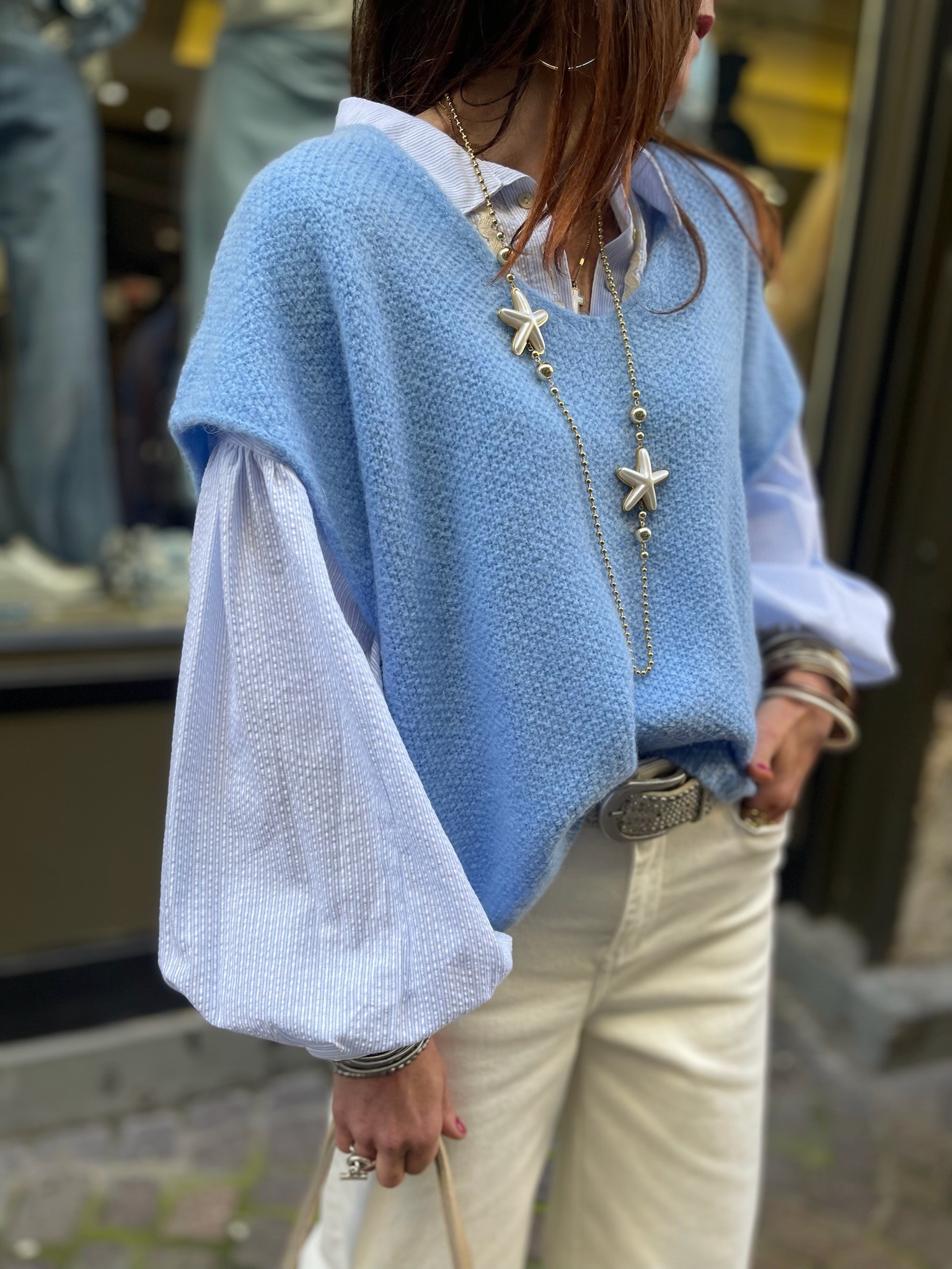 Blouse bleue rayée