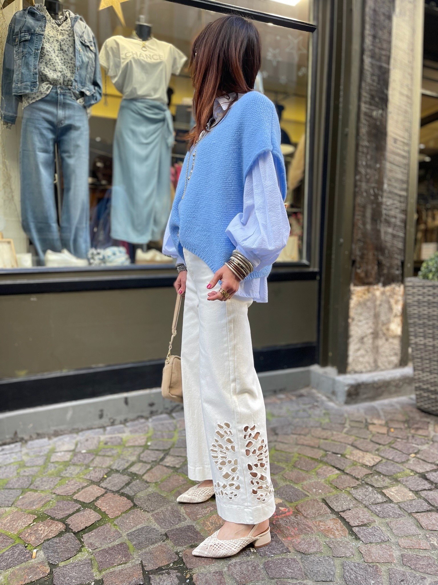 Blouse bleue rayée