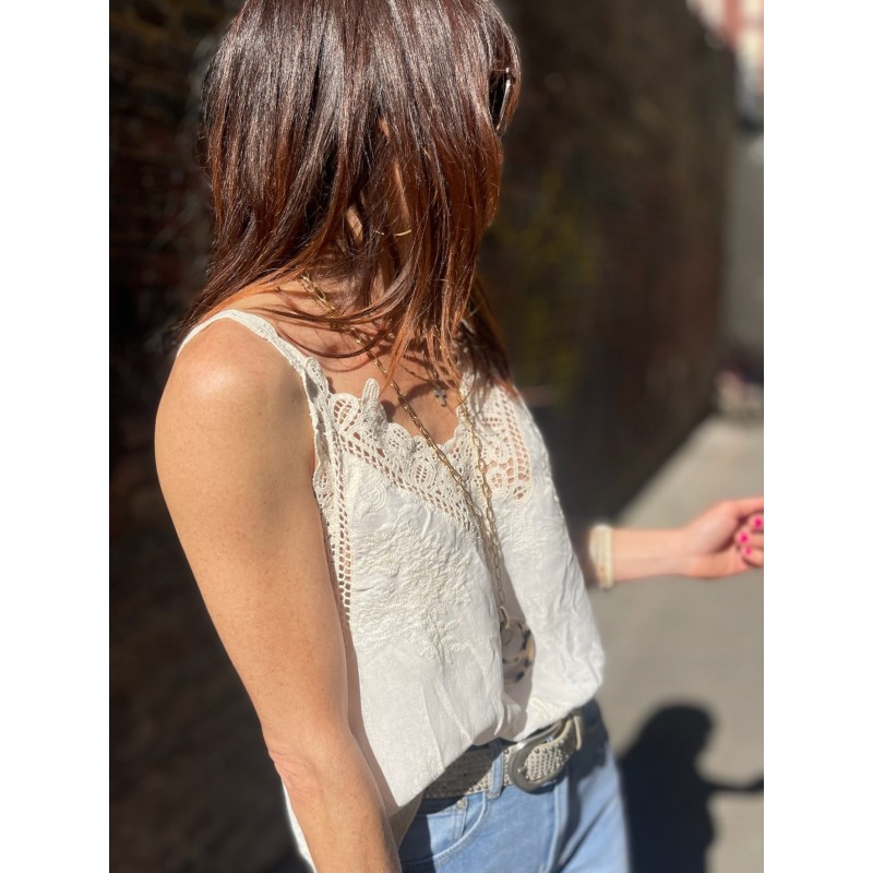 Top crochet Blanc