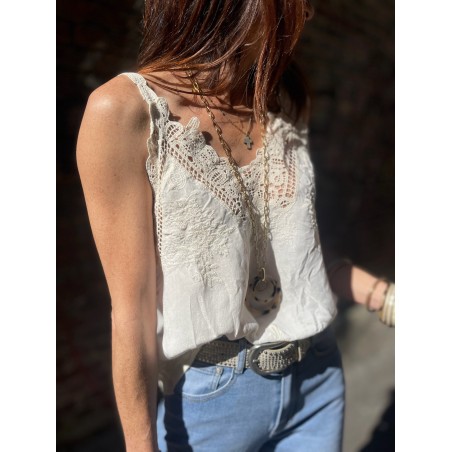 Top crochet Blanc