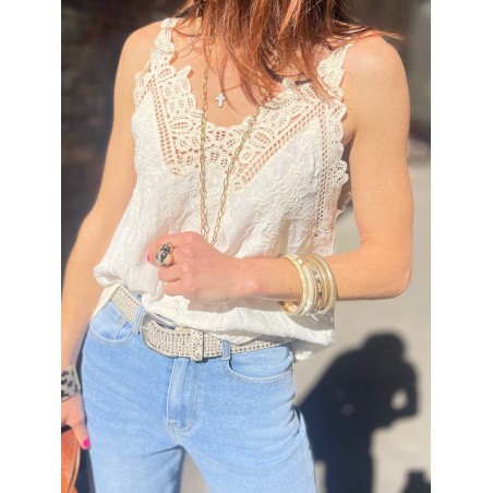 Top crochet Blanc