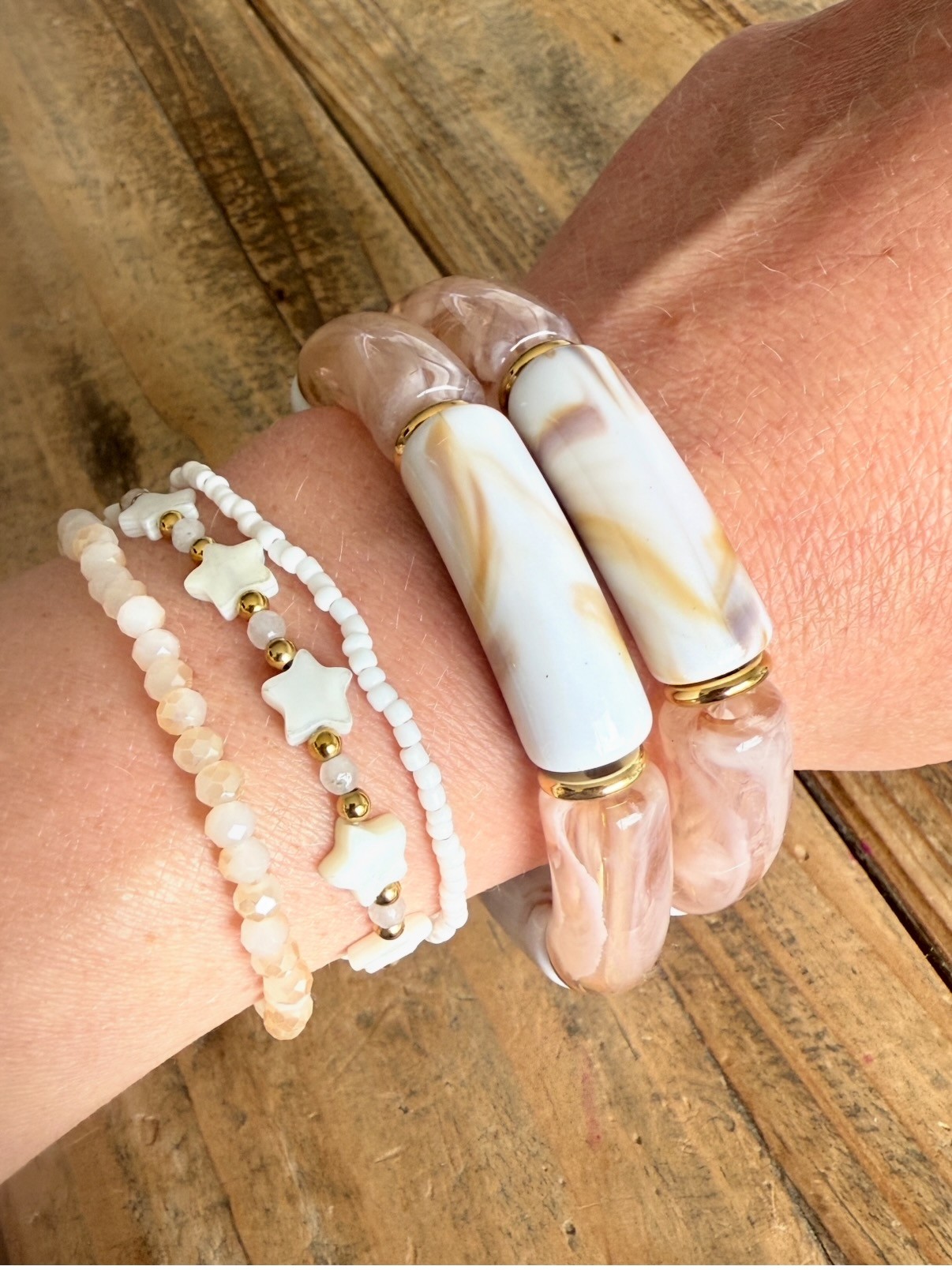 Bracelet tube marbré beige
