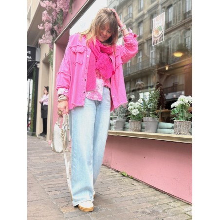 Foulard lin fuchsia