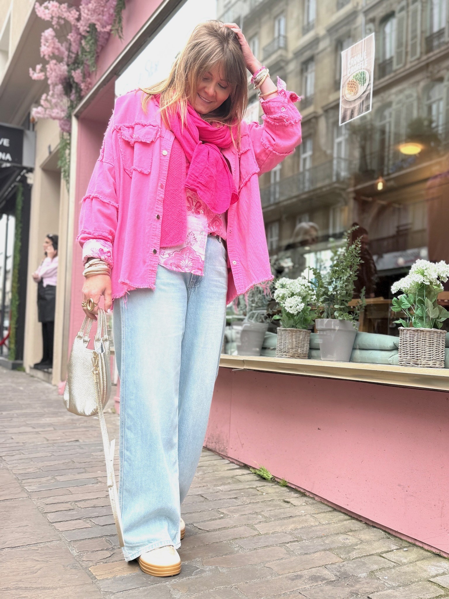 Foulard lin fuchsia