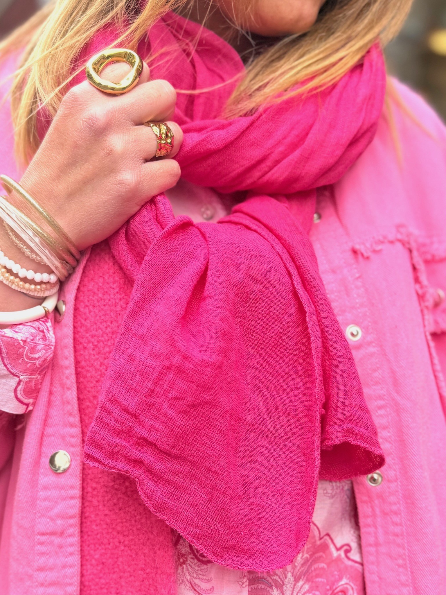 Foulard lin fuchsia