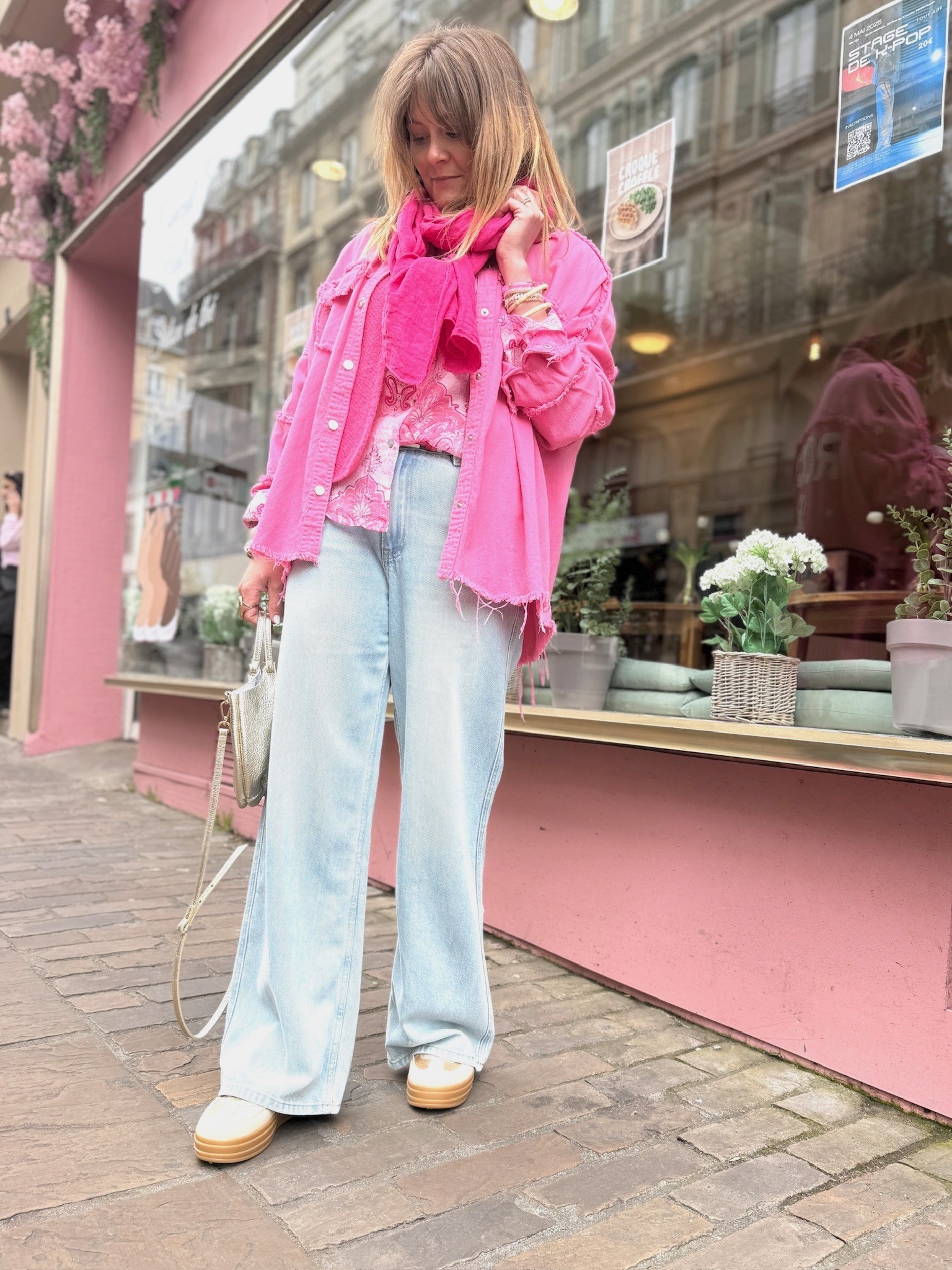Foulard lin fuchsia
