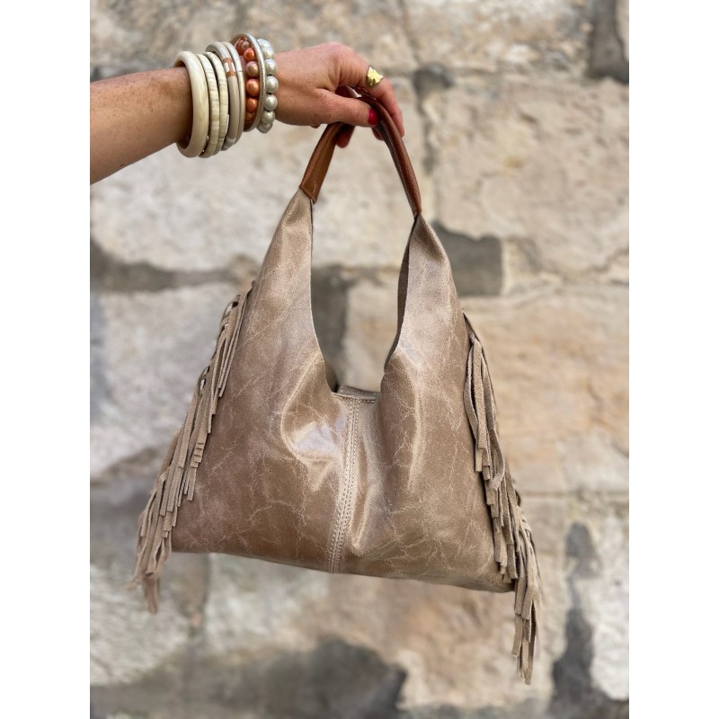 Sac camel à franges