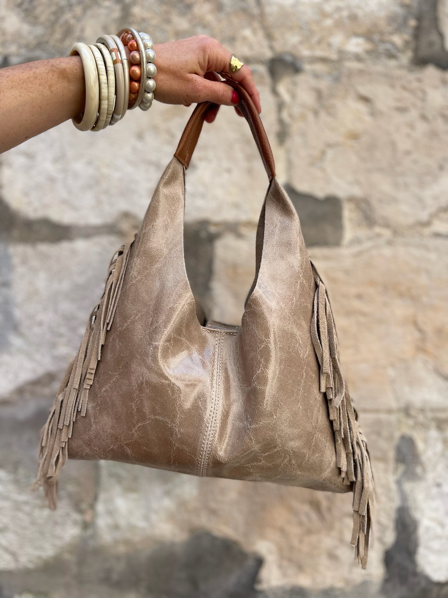 Sac camel à franges
