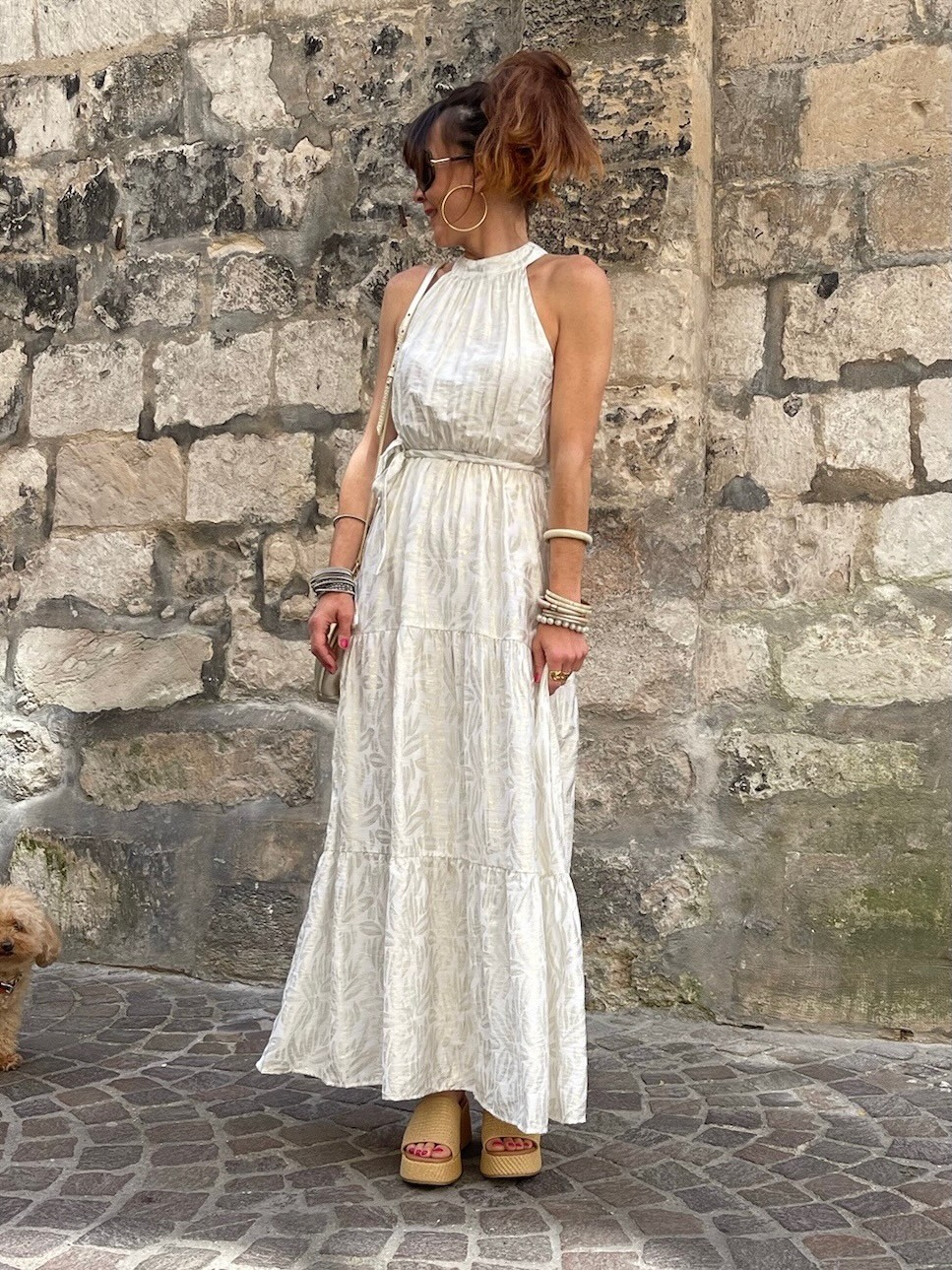 Robe longue feuilles gold