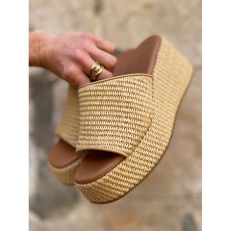 Mules compensées paille