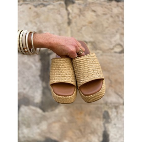 Mules compensées paille