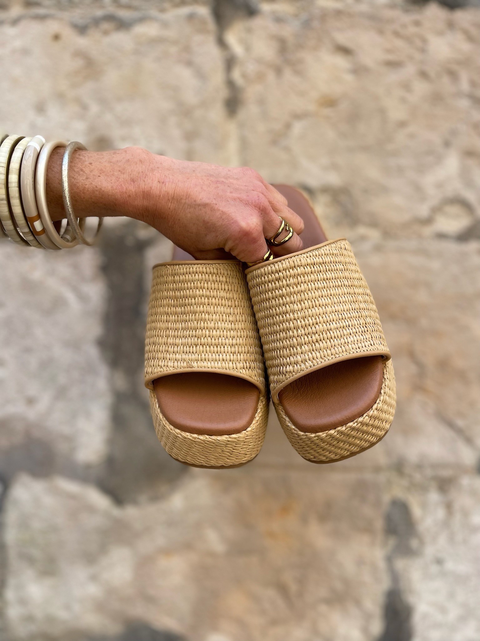 Mules compensées paille