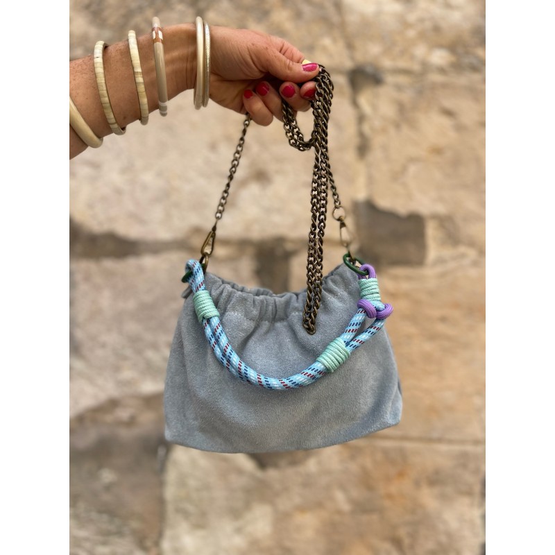 Mini sac cuir bleu jean