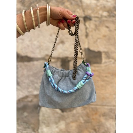 Mini sac cuir bleu jean