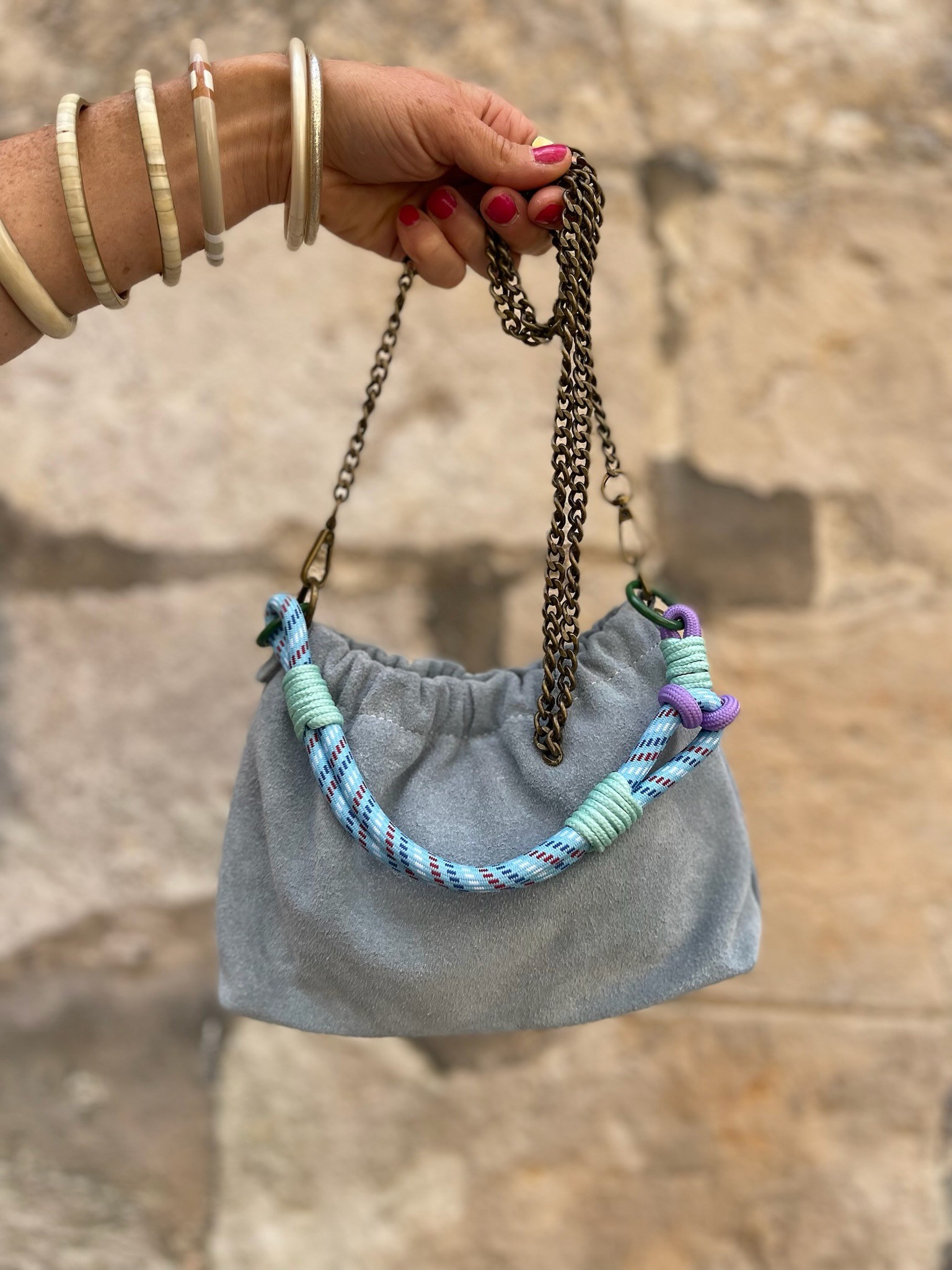 Mini sac cuir bleu jean