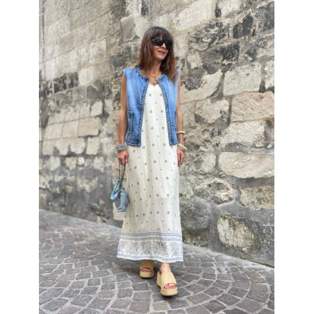 Robe longue écrue motifs marine