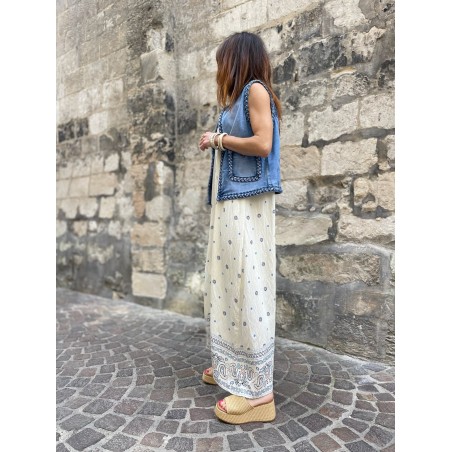 Robe longue écrue motifs marine