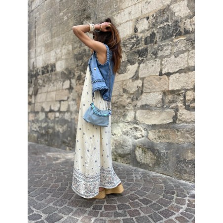 Robe longue écrue motifs marine