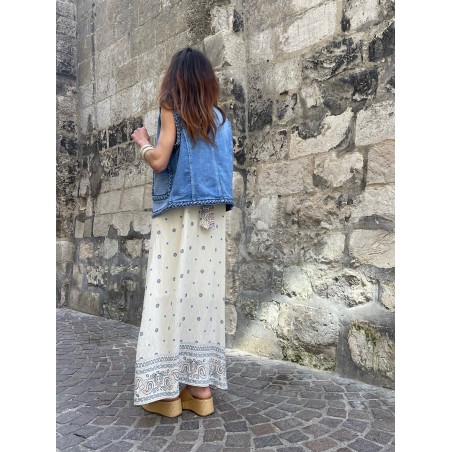 Robe longue écrue motifs marine