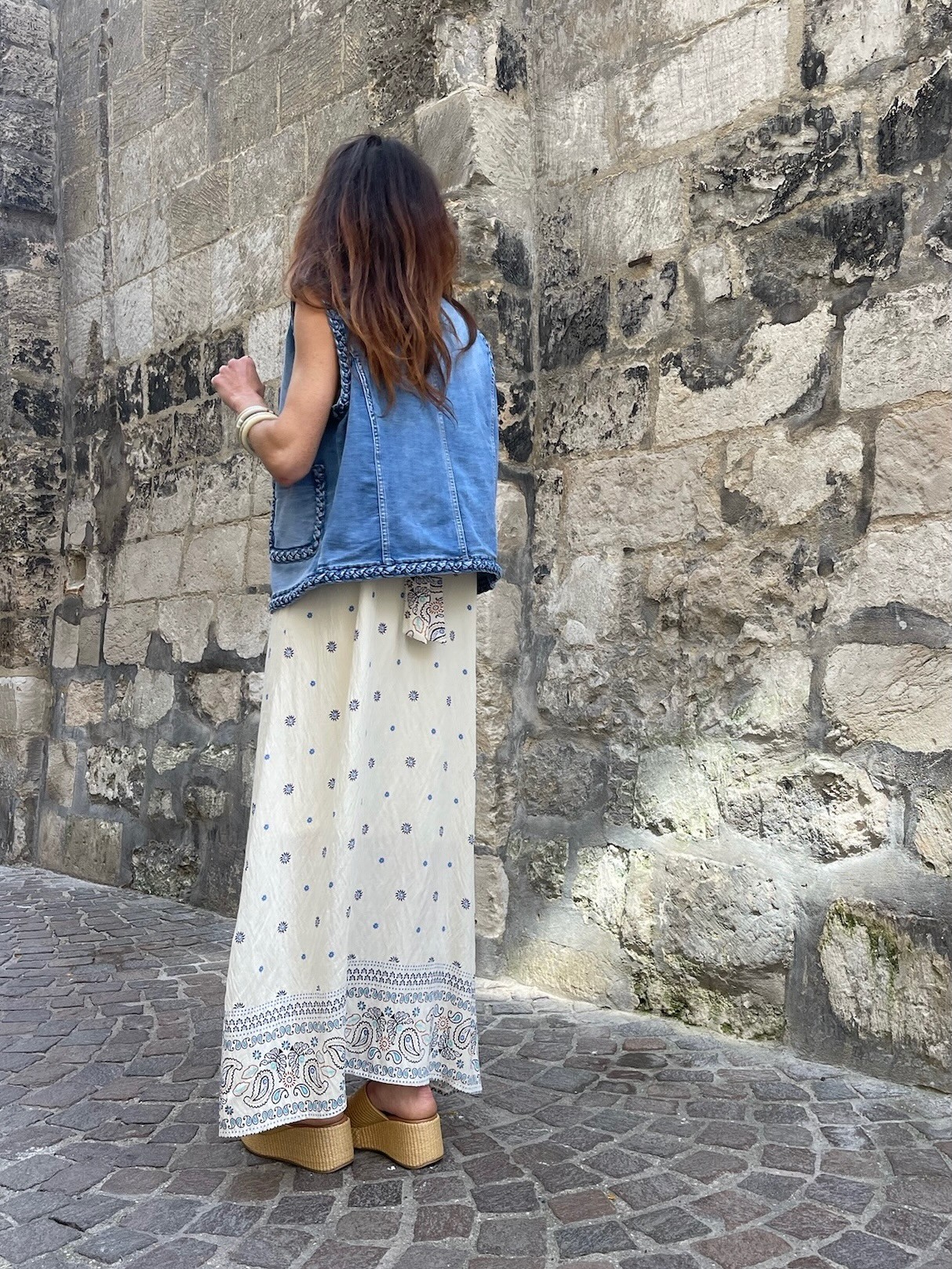 Robe longue écrue motifs marine