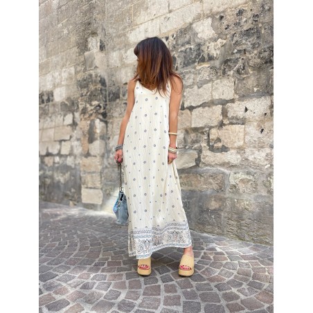 Robe longue écrue motifs marine
