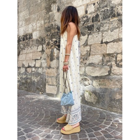 Robe longue écrue motifs marine