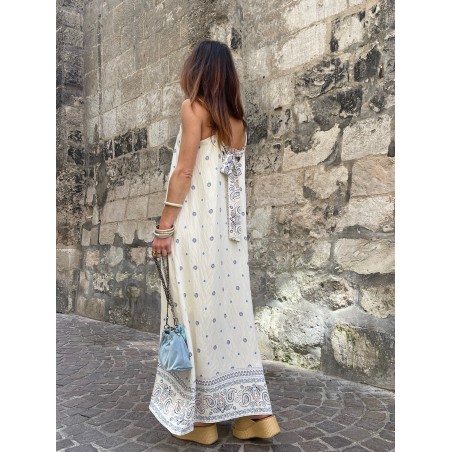 Robe longue écrue motifs marine