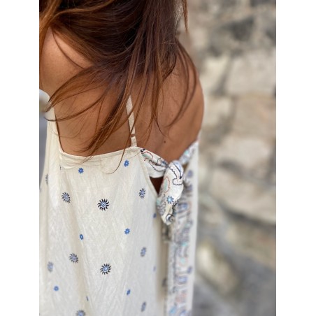 Robe longue écrue motifs marine