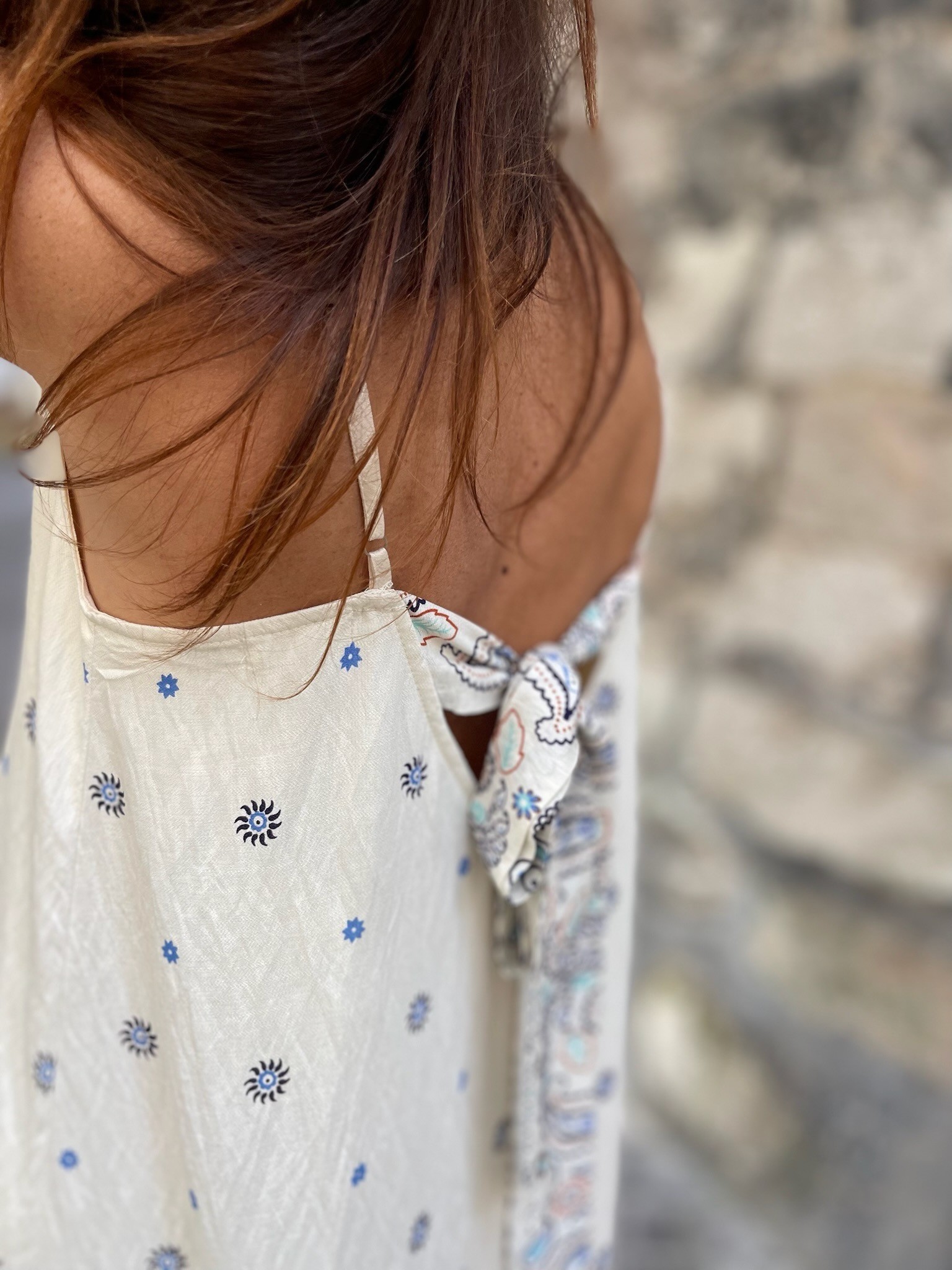 Robe longue écrue motifs marine