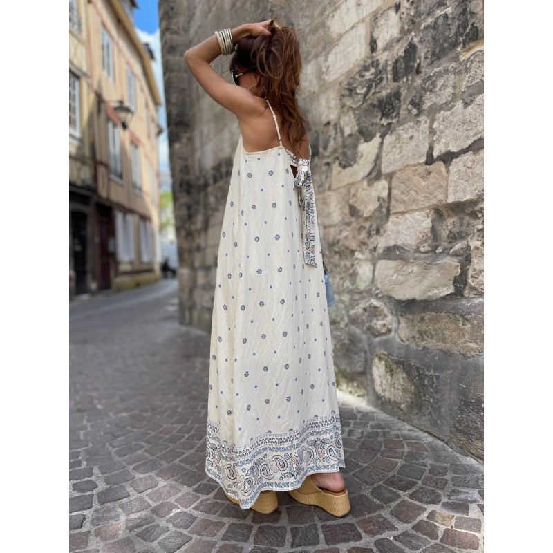 Robe longue écrue motifs marine