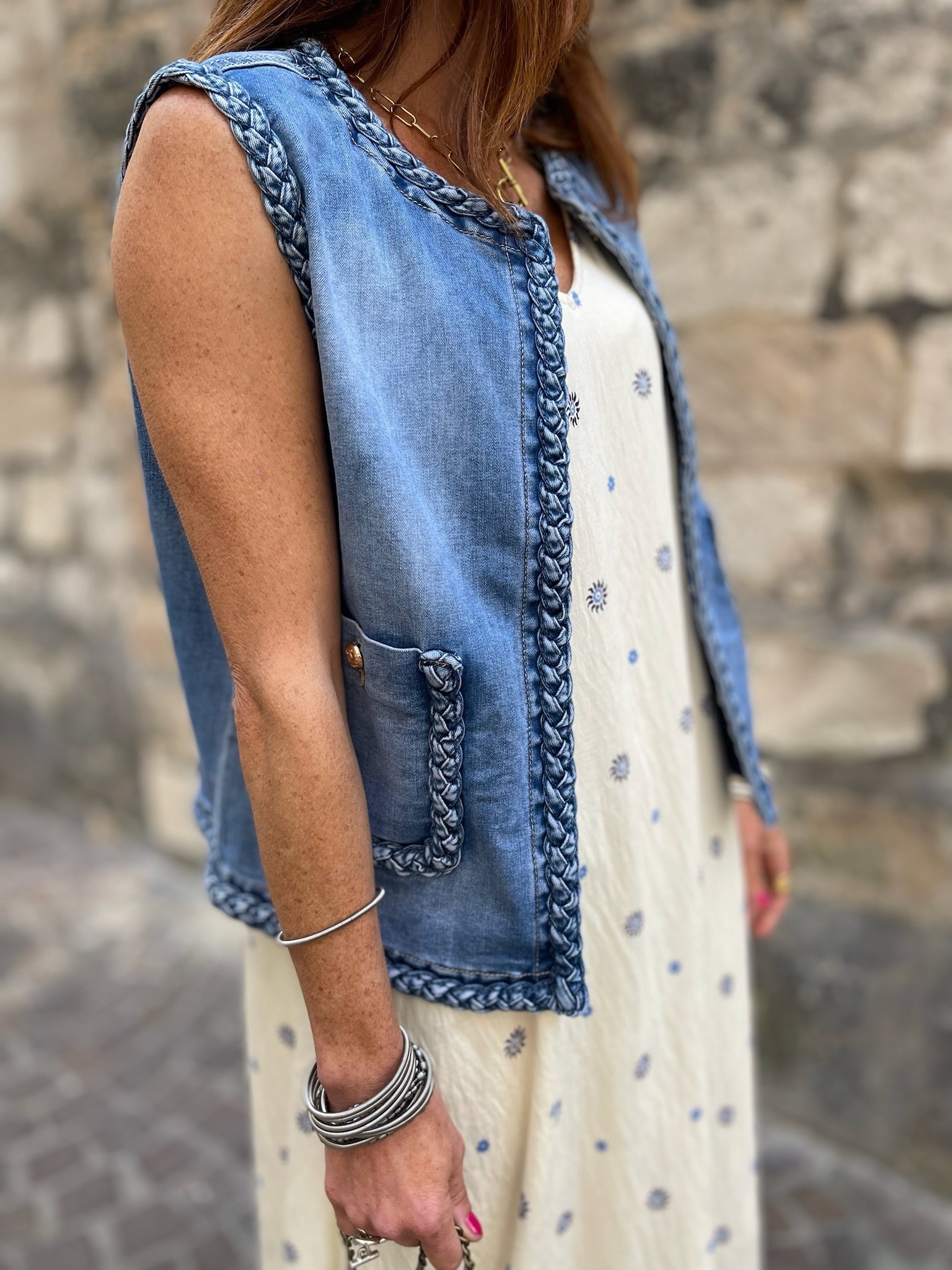 Veste denim tressée