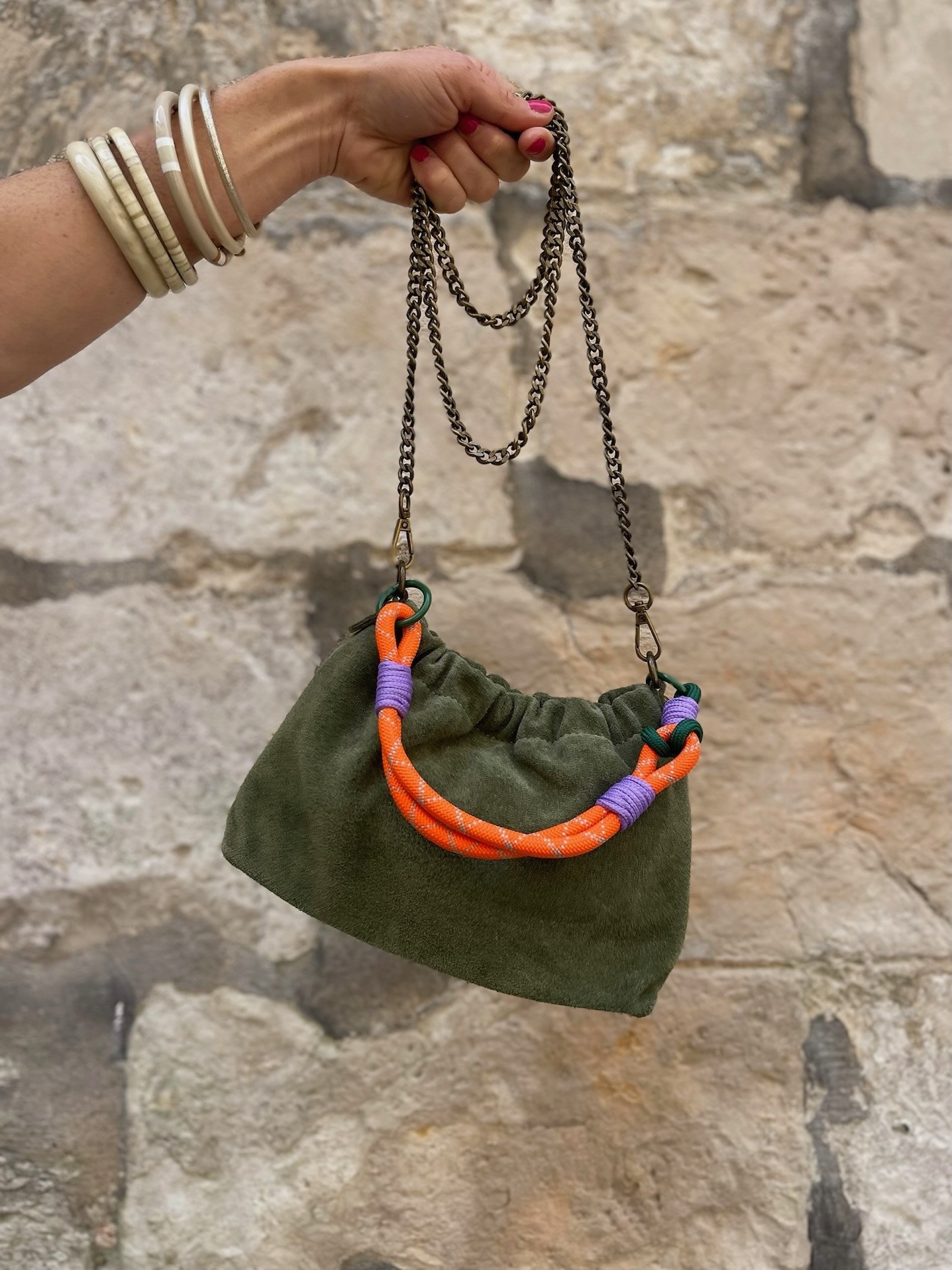 Mini sac cuir kaki