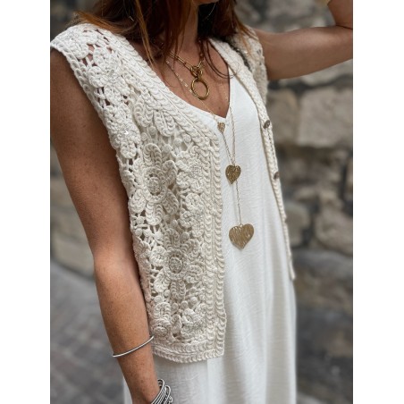 Gilet crochet beige