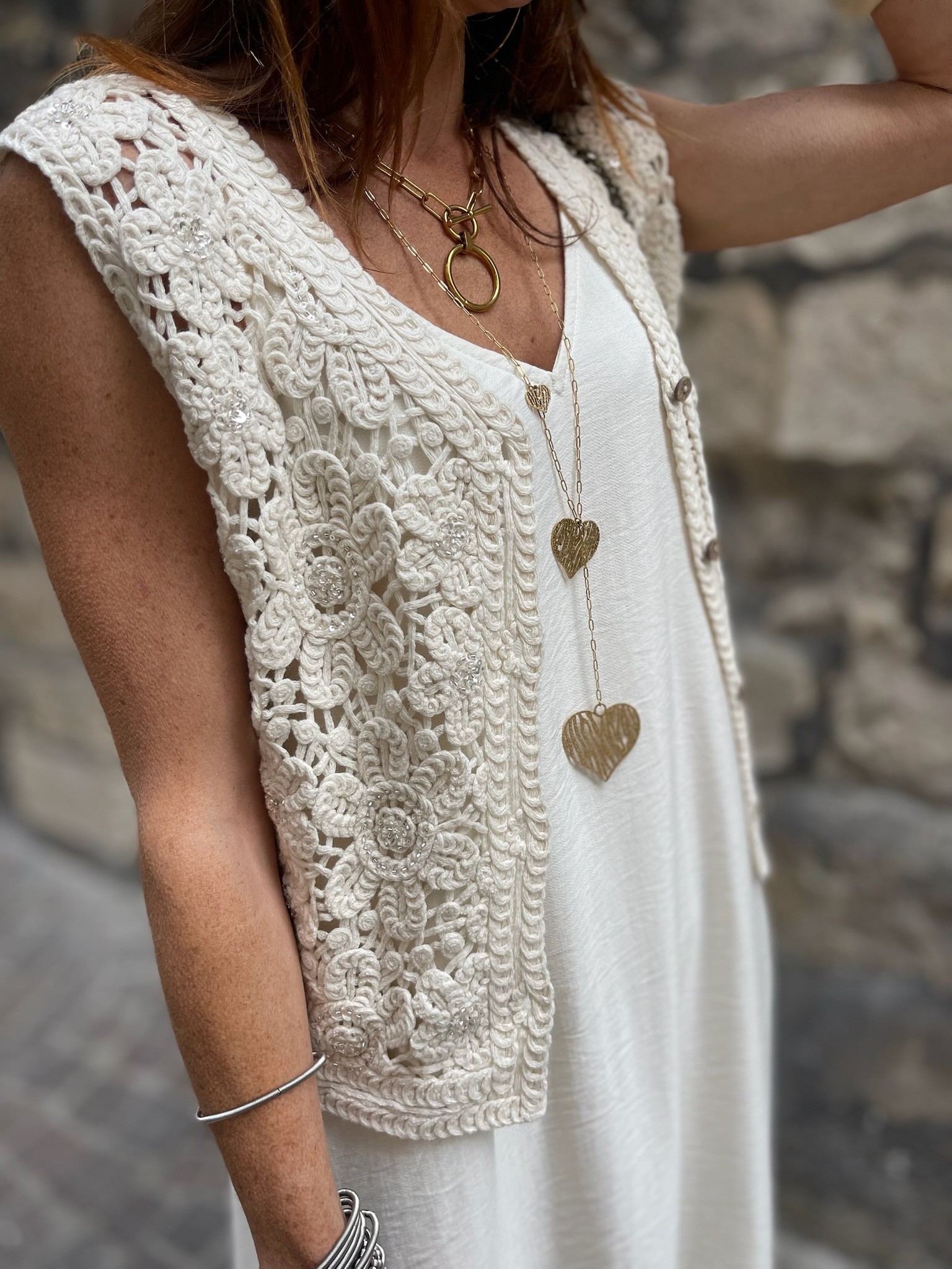 Gilet crochet beige