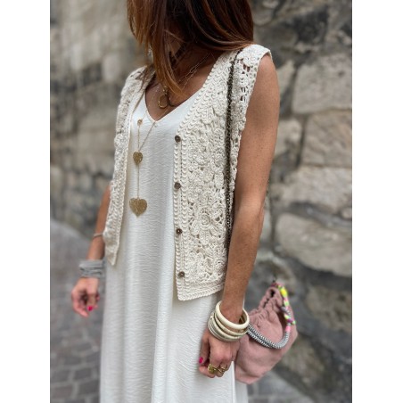 Gilet crochet beige
