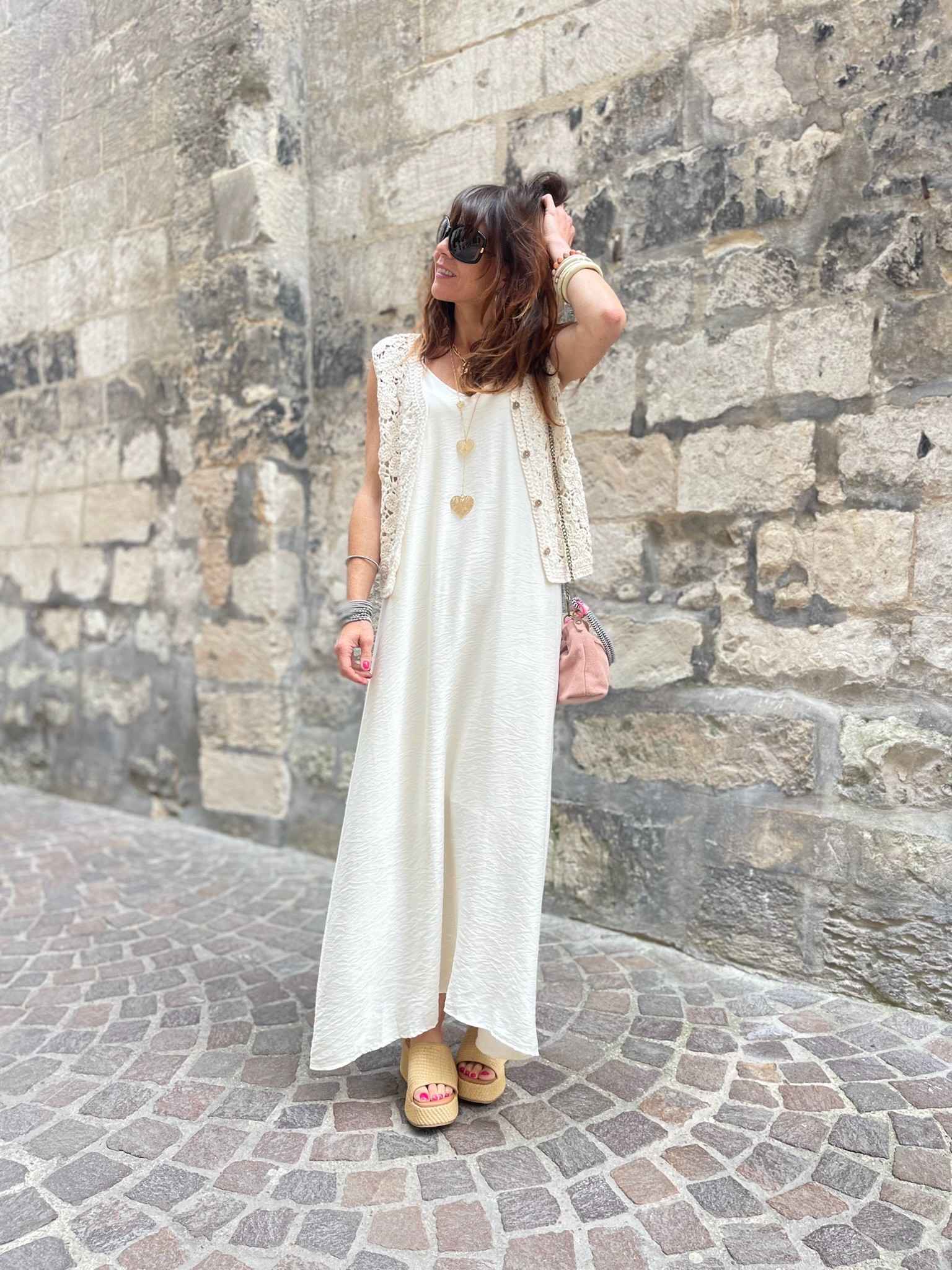 Gilet crochet beige
