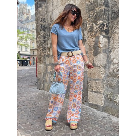 Pantalon évasé flowers