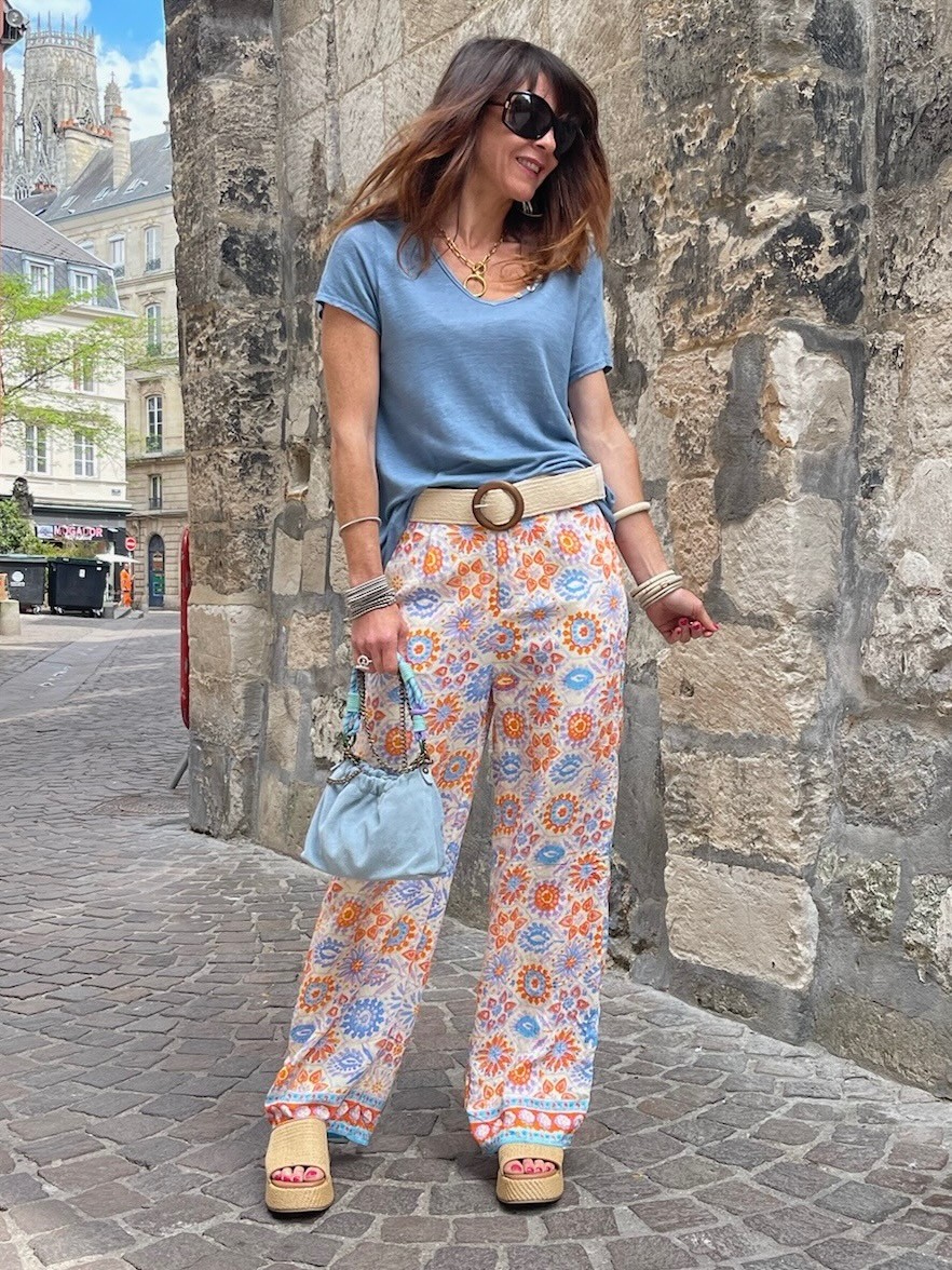 Pantalon évasé flowers